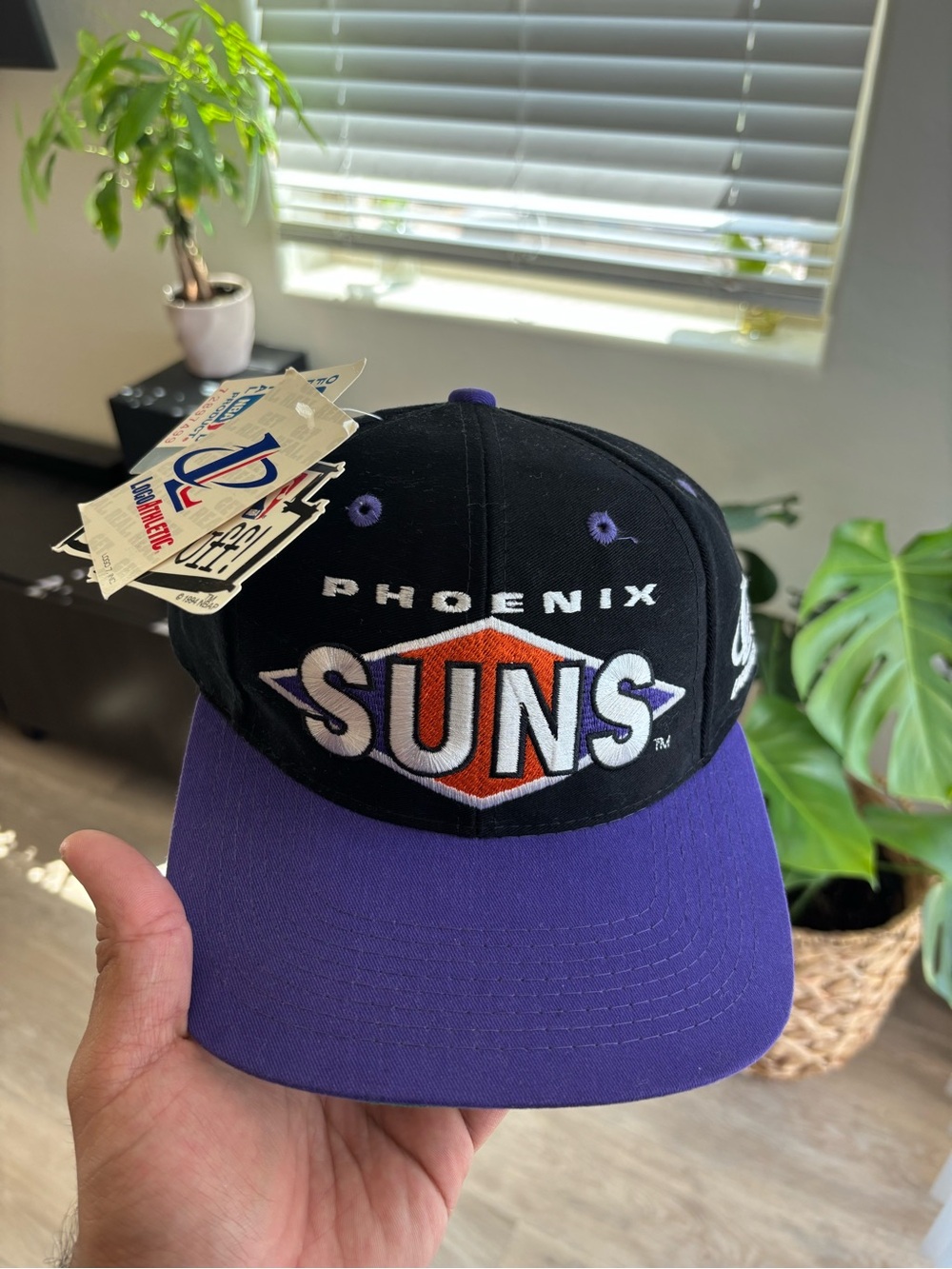 Vintage 90s Logo Athletic Phoenix Suns Black and Purple Snapback Hat